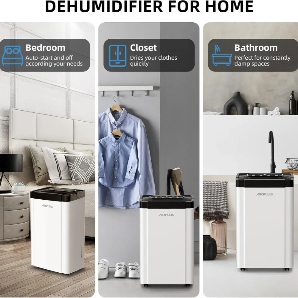 AIRPLUS 70 Pints Dehumidifier for Home, 4500 Sq. Ft Basement Dehumidifier with Continuous Drain Hose & Intelligent Humidistat for Bathroom, Bedroom, Large Room