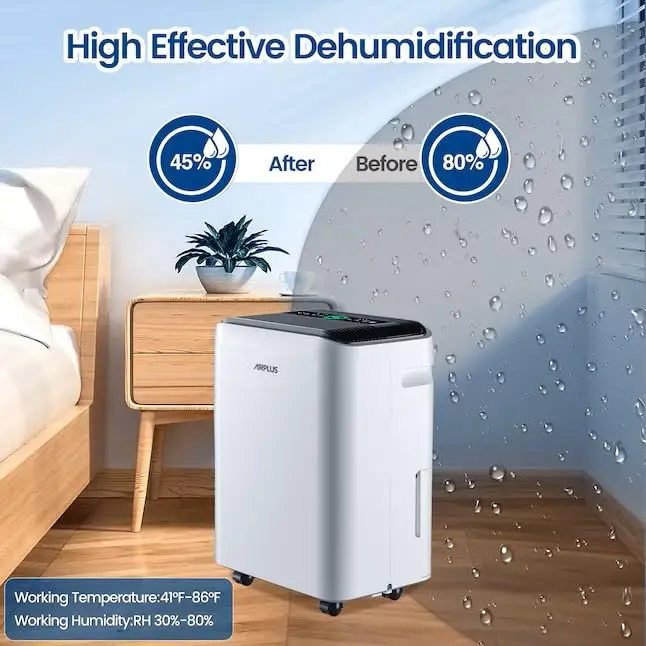 AIRPLUS 50 Pints Dehumidifier for Basement & Home, 5500 Sq. Ft Large Room Dehumidifier with Continuous Drainage Hose & Intelligent Humidistat for Bathroom, Bedroom