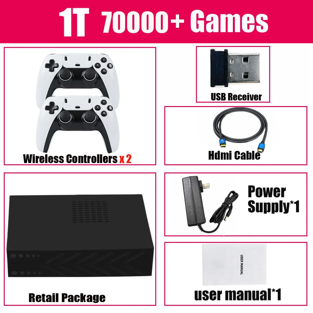 Retro Video Game Console R3 PRO Batocera System 500GB 3865U 70000+Games For Wii PS2 PSP Saturn GameCube N64 Wireless handle