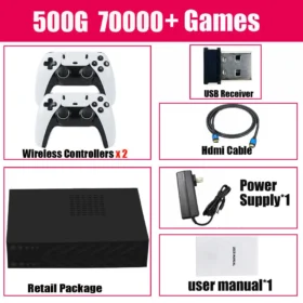 Retro Video Game Console R3 PRO Batocera System 500GB 3865U 70000+Games For Wii PS2 PSP Saturn GameCube N64 Wireless handle