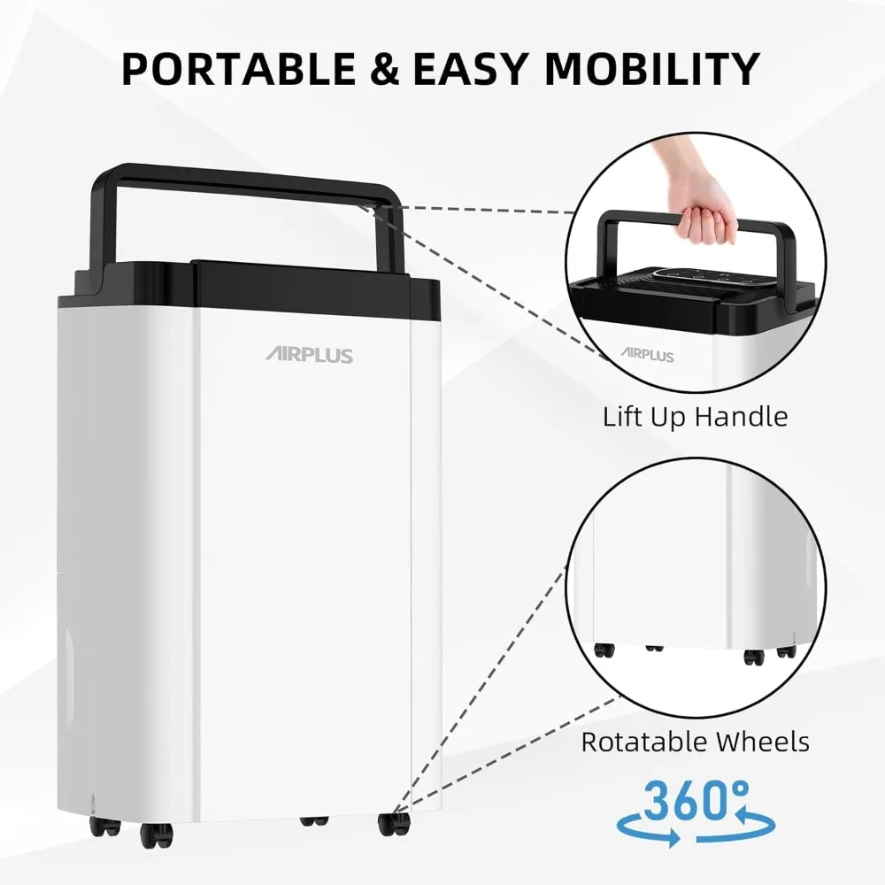 AIRPLUS 70 Pints Dehumidifier for Home, 4500 Sq. Ft Basement Dehumidifier with Continuous Drain Hose & Intelligent Humidistat for Bathroom, Bedroom, Large Room