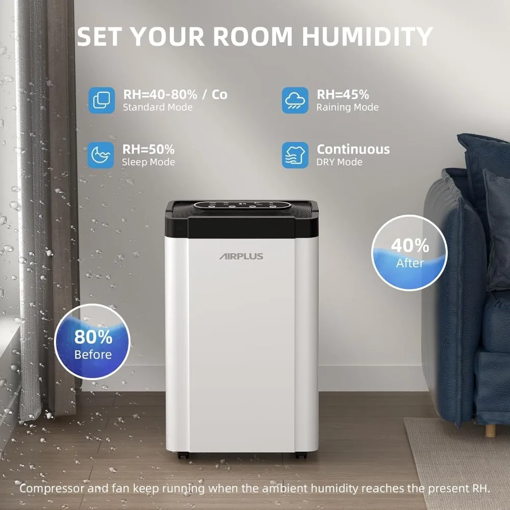 AIRPLUS 70 Pints Dehumidifier for Home, 4500 Sq. Ft Basement Dehumidifier with Continuous Drain Hose & Intelligent Humidistat for Bathroom, Bedroom, Large Room