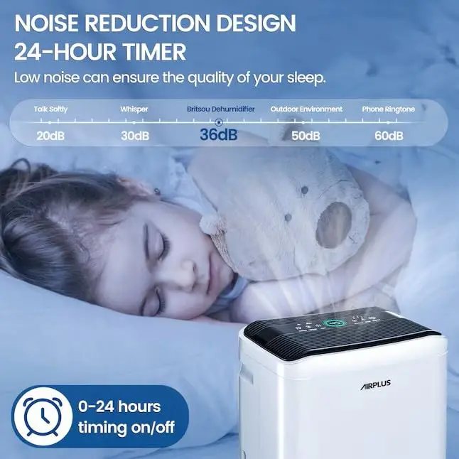 AIRPLUS 50 Pints Dehumidifier for Basement & Home, 5500 Sq. Ft Large Room Dehumidifier with Continuous Drainage Hose & Intelligent Humidistat for Bathroom, Bedroom