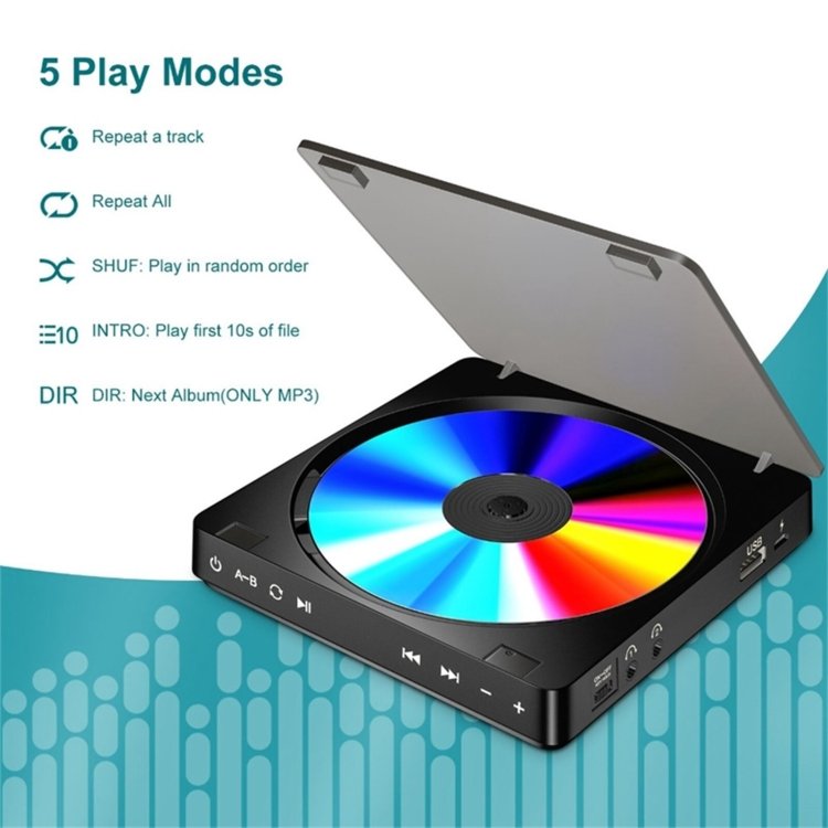 Kecag KC-708 Portable Retro Disc Album CD Player, Disc Album CD Player(Black)