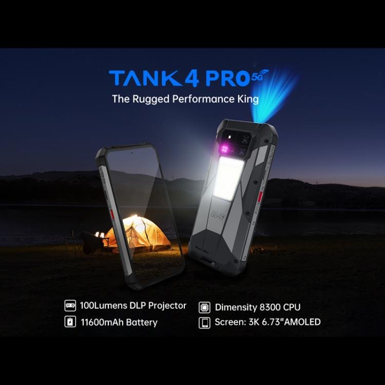 Unihertz Tank 4 Pro Projector Rugged Phone, 16GB+512GB, Night Vision, 6.73 inch Android 13 Dimens...