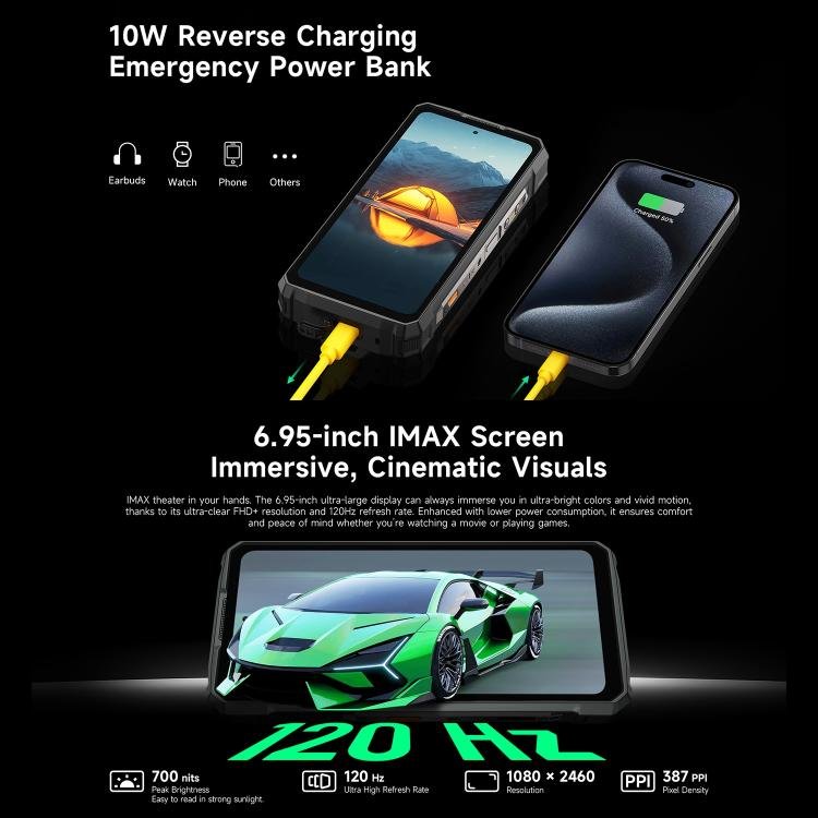 Ulefone Armor 33 Rugged Phone, 12GB+512GB, 6.95 inch Android 15 MediaTek Helio G100 Octa Core, Ne...