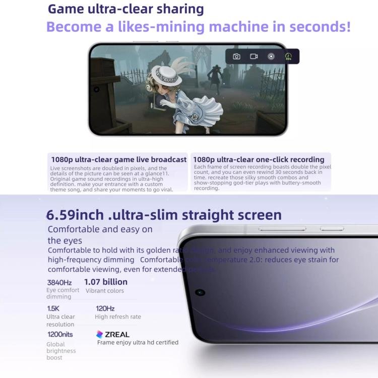 OPPO Reno15c, 12GB+512GB, Screen Fingerprint, 6.59 inch ColorOS 16.0 Qualcomm Snapdragon 7 Gen 4 ...