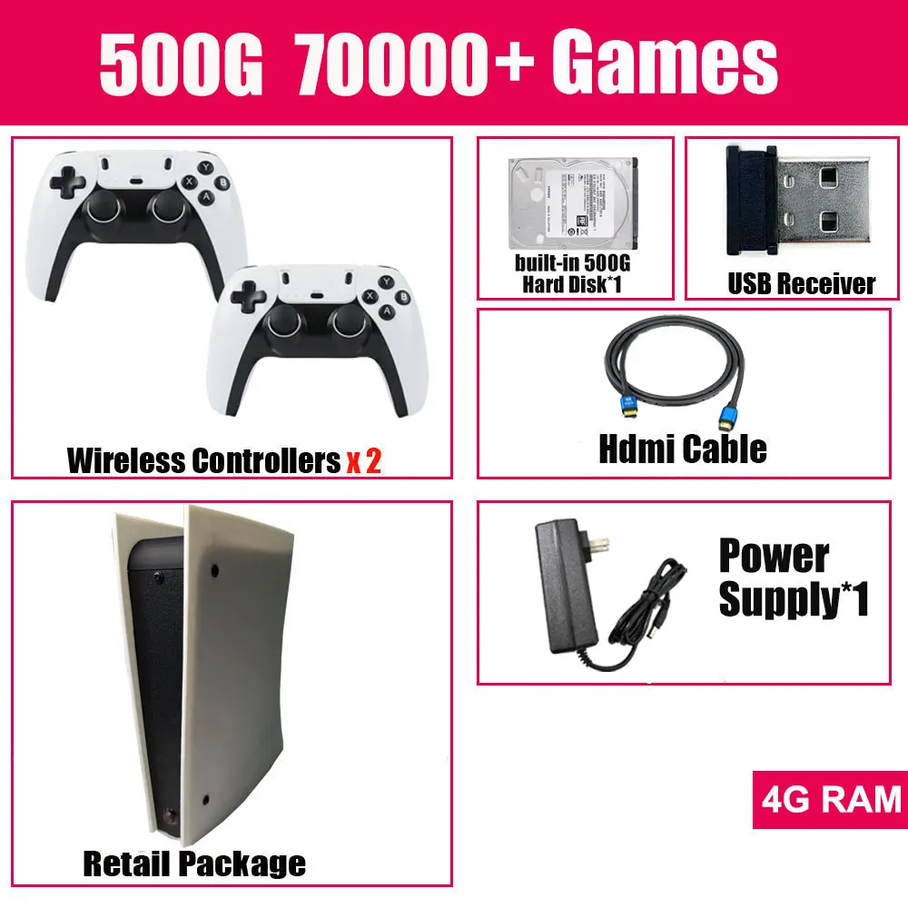 New X5 Retro Game Console 2TB HDD Built-in 70000+ Games 4K HD Plug and Play TV 60+ Emulators for WII PS2 PSP SS Holiday Gift