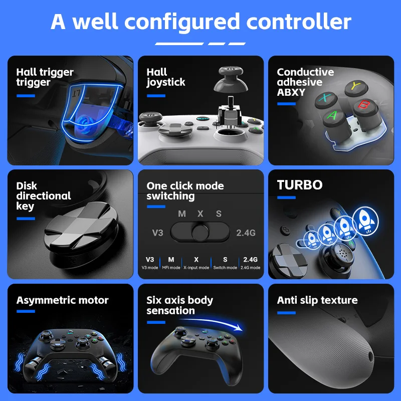 G6 wireless  mobile game controller with Hall trigger and Hall joystick supporting switch/pc/android/IOS