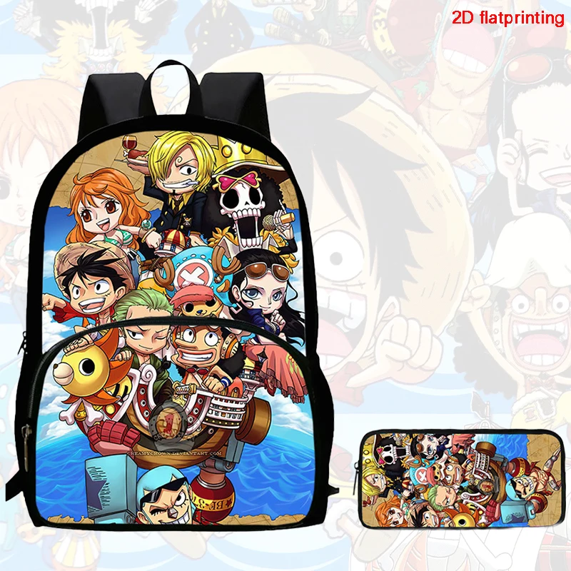 2Pcs Set backpack, cartoon One Piece styles,With front pocket Backpack With Pencil Bags Lightweight ,Age6-10