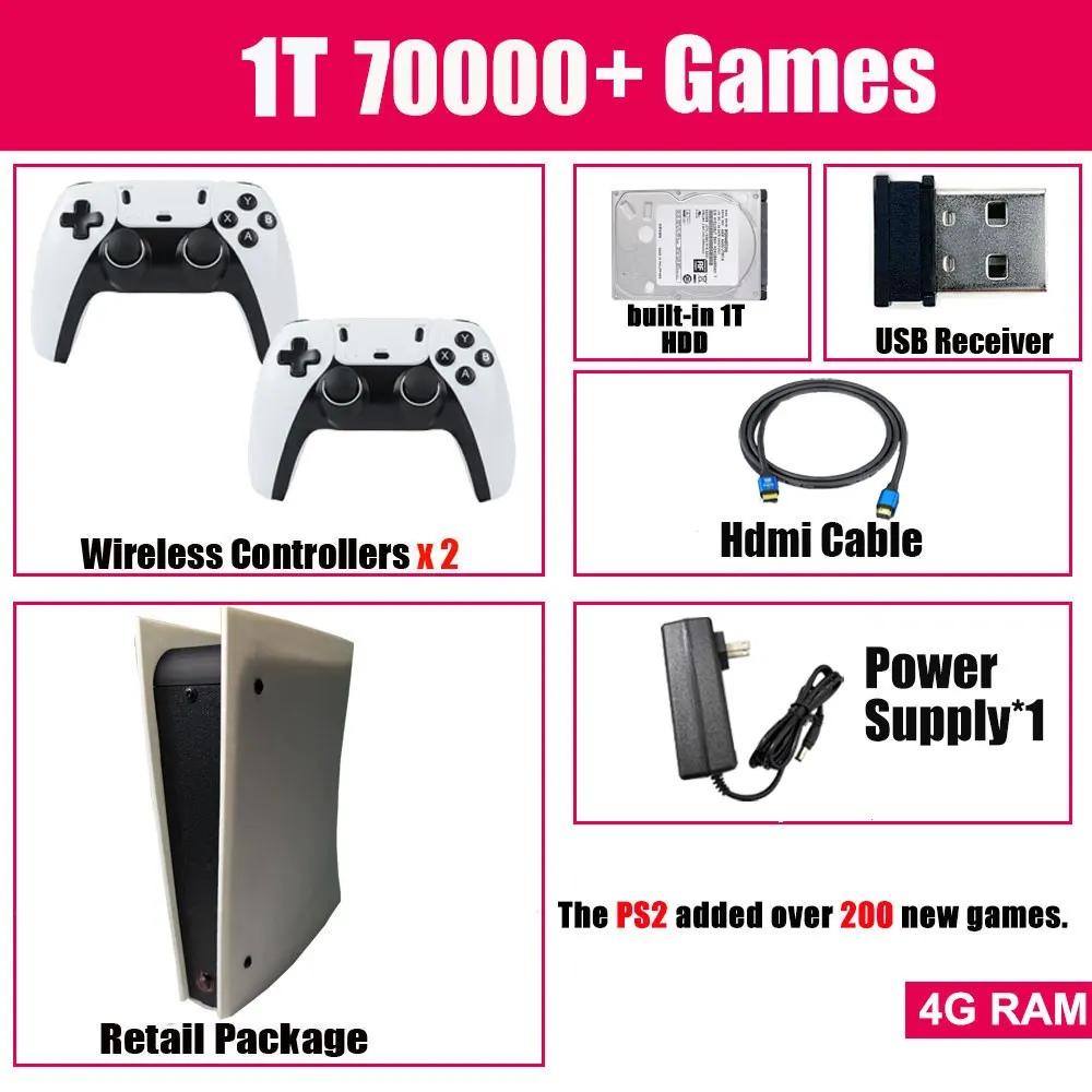 New X5 Retro Game Console 2TB HDD Built-in 70000+ Games 4K HD Plug and Play TV 60+ Emulators for WII PS2 PSP SS Holiday Gift