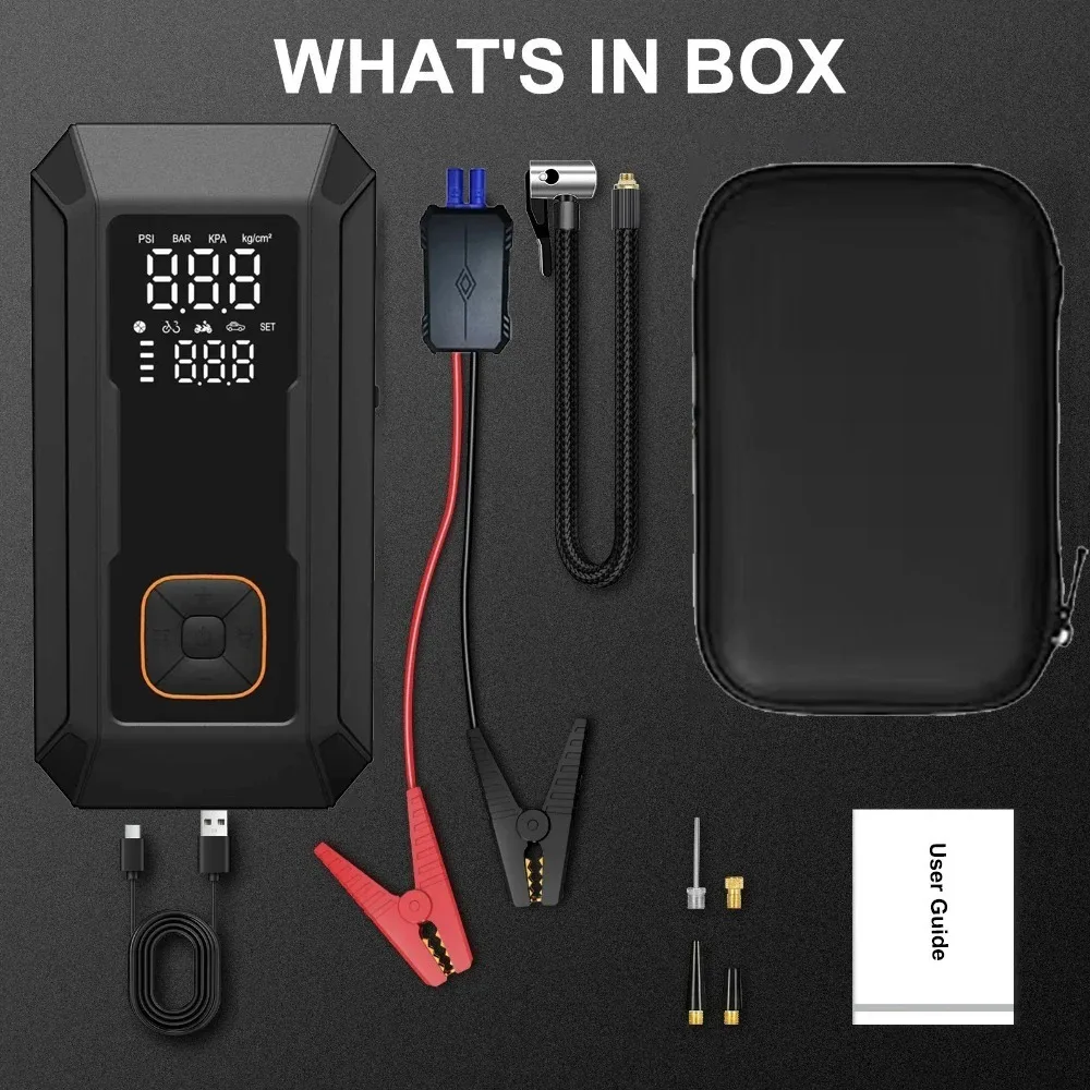 5-IN-1 Car Jump Starter with Air Compressor Peak 1500A Auto Battery Booster 150PSI Air Pump Portable Power Bank Tire Inflator