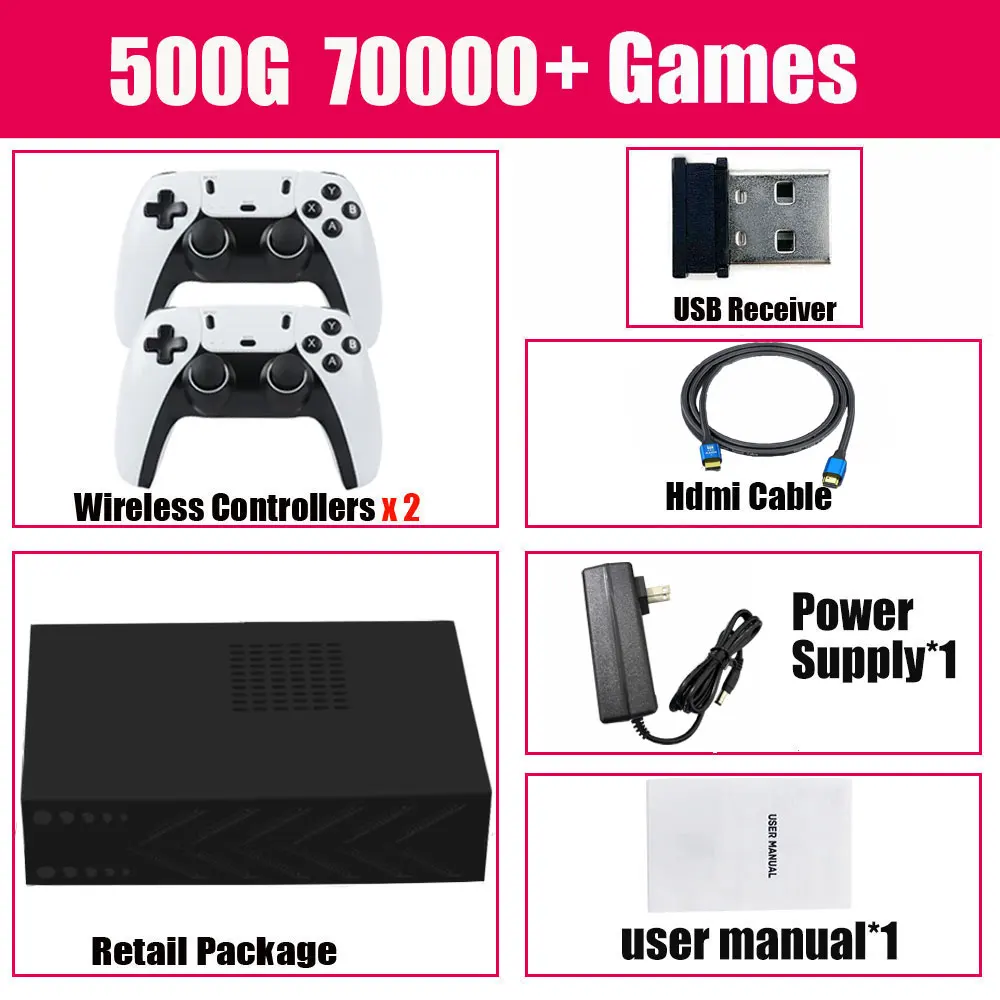 60+Emulators Retro Video Game Console R3 PRO Dual System 500GB 3865U 70000+Games For Wii PS2 PSP Saturn GameCube N64 Wireless handle