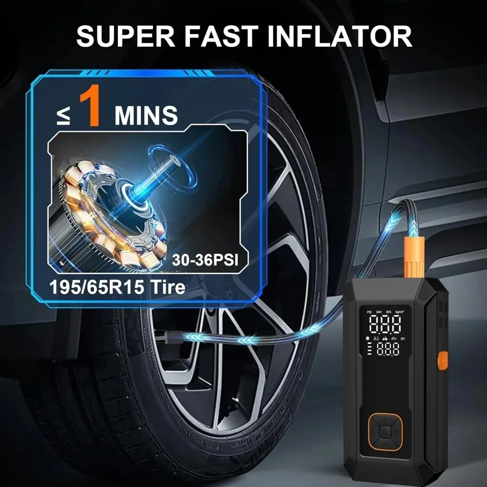 5-IN-1 Car Jump Starter with Air Compressor Peak 1500A Auto Battery Booster 150PSI Air Pump Portable Power Bank Tire Inflator