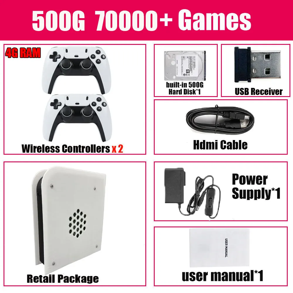 Wireless handle 8G RAM Retro Game Console 2T ROM M15 Batocera I3-3110M  70000+Games For Wii PS2 PSP NGC N64 Windows11 Play On TV