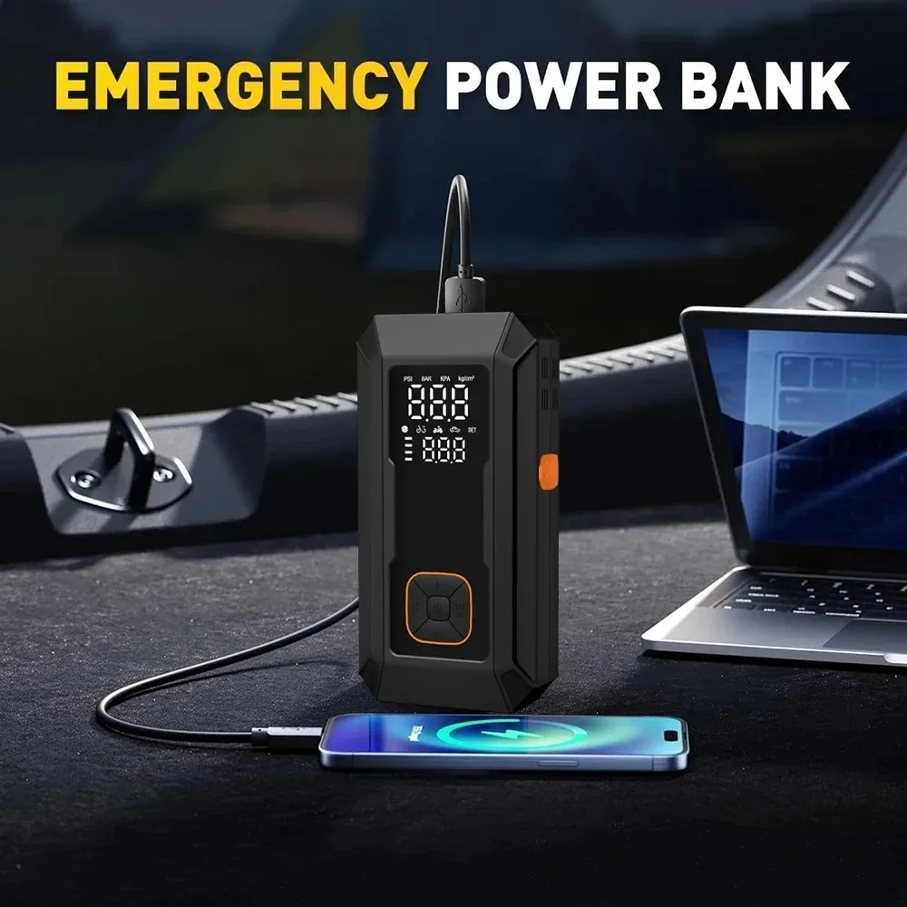 5-IN-1 Car Jump Starter with Air Compressor Peak 1500A Auto Battery Booster 150PSI Air Pump Portable Power Bank Tire Inflator