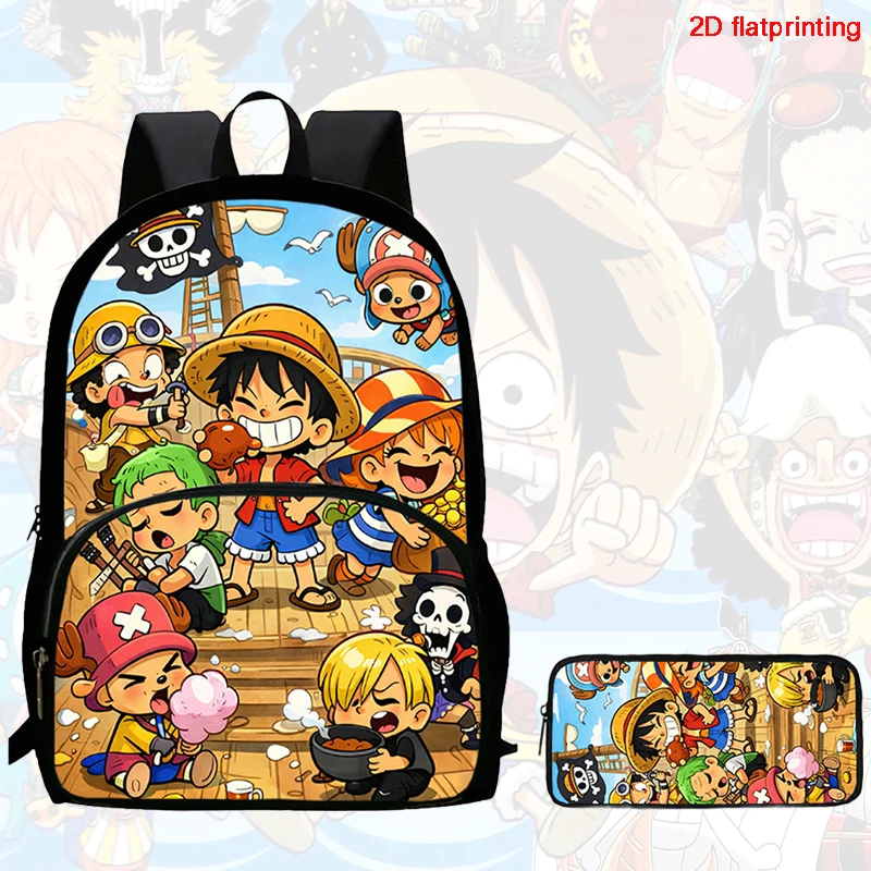 2Pcs Set backpack, cartoon One Piece styles,With front pocket Backpack With Pencil Bags Lightweight ,Age6-10
