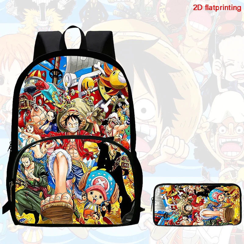 2Pcs Set backpack, cartoon One Piece styles,With front pocket Backpack With Pencil Bags Lightweight ,Age6-10