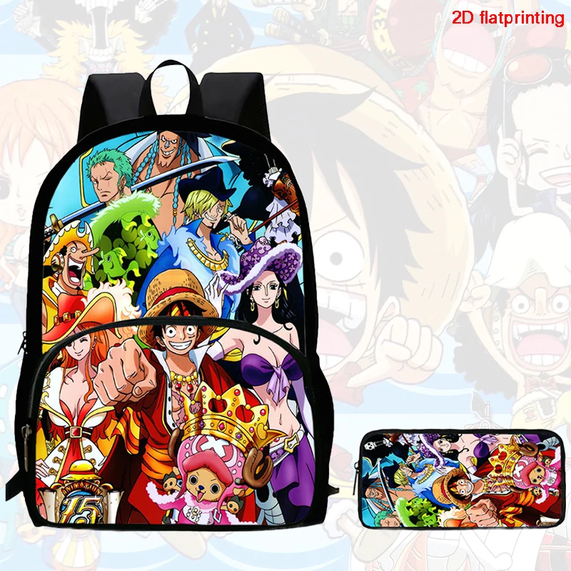 2Pcs Set backpack, cartoon One Piece styles,With front pocket Backpack With Pencil Bags Lightweight ,Age6-10