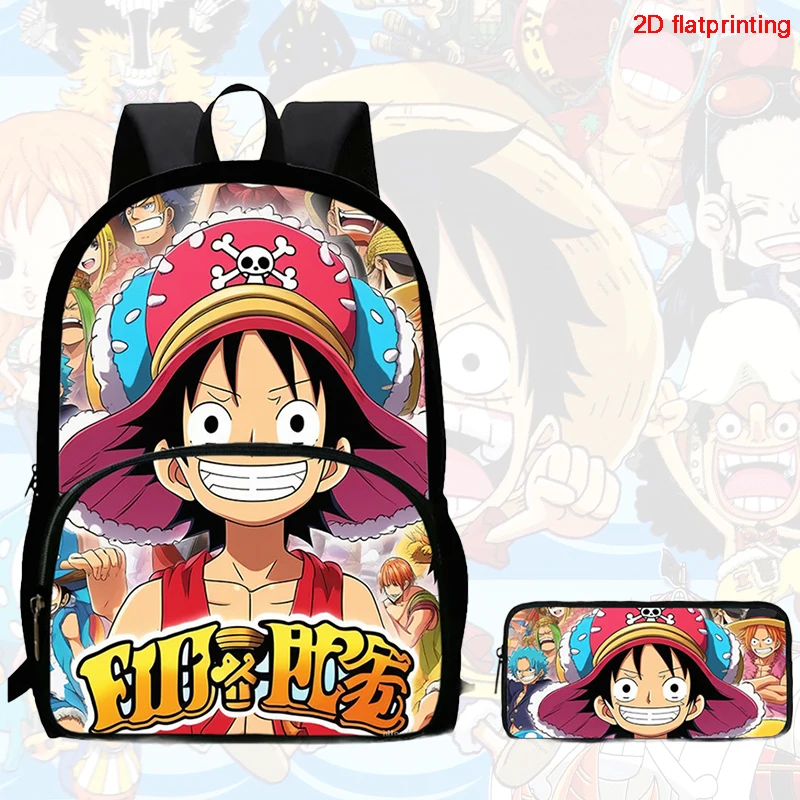 2Pcs Set backpack, cartoon One Piece styles,With front pocket Backpack With Pencil Bags Lightweight ,Age6-10