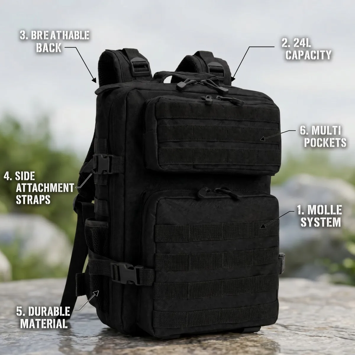 24L Tactical Backpack for Men Women Molle Modular System Backpack Durable Outdoor Backpack for Camping Hiking Trekking Fishing Hunting Cycling Travel Daily Commute Sports Gear Storage Daypack