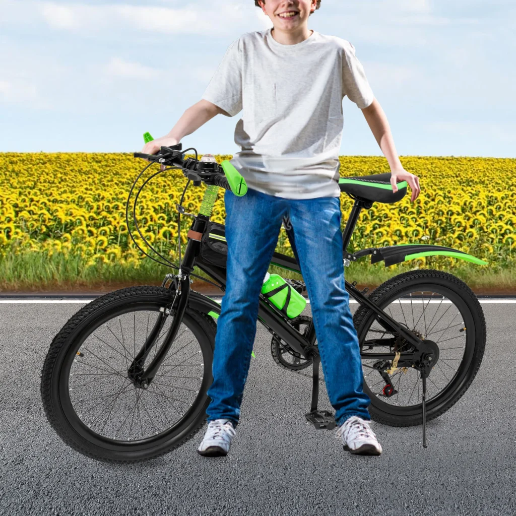 20 Inch Kids Mountain Bike 7-Speed Gears Dual Brakes Adjustable Seat with Water Bottle & Bag for Growing Boys Girls Ages 6-12
