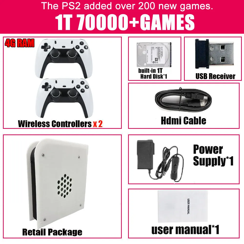 Wireless handle 8G RAM Retro Game Console 2T ROM M15 Batocera I3-3110M  70000+Games For Wii PS2 PSP NGC N64 Windows11 Play On TV