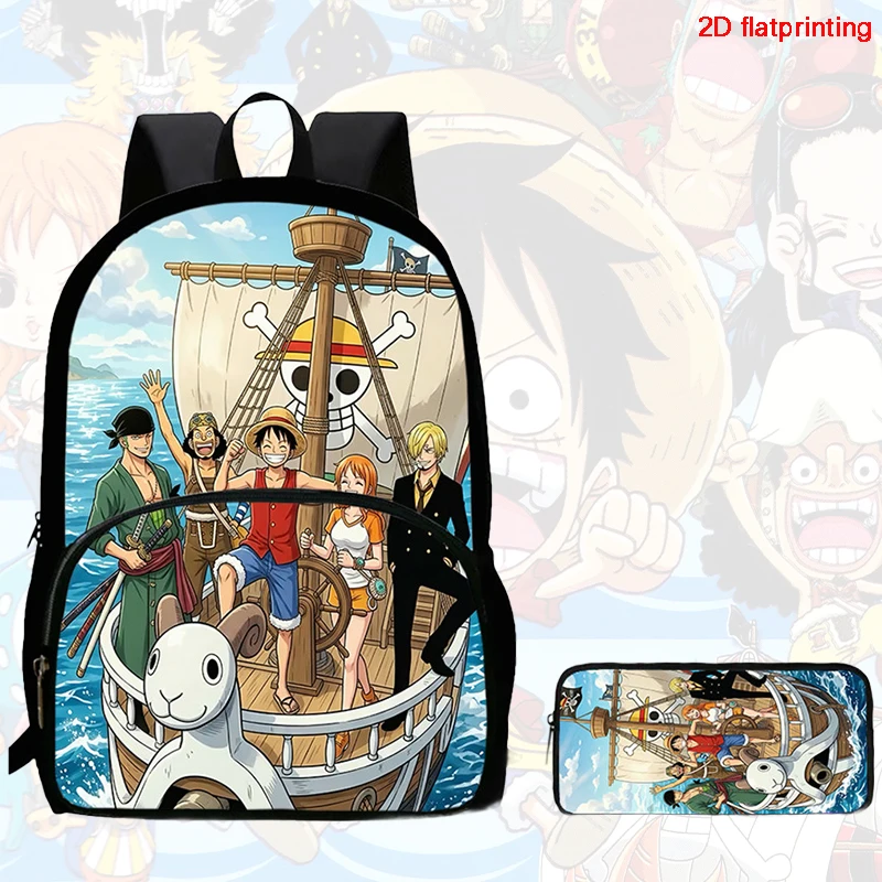 2Pcs Set backpack, cartoon One Piece styles,With front pocket Backpack With Pencil Bags Lightweight ,Age6-10