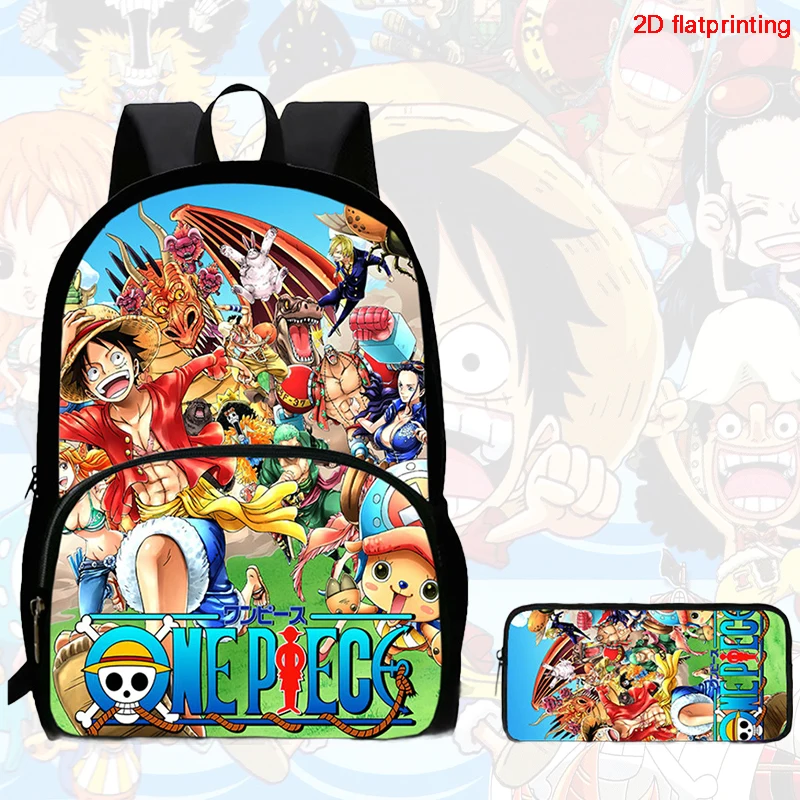 2Pcs Set backpack, cartoon One Piece styles,With front pocket Backpack With Pencil Bags Lightweight ,Age6-10