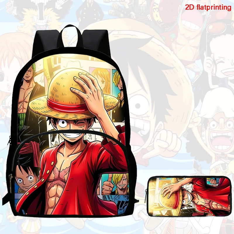 2Pcs Set backpack, cartoon One Piece styles,With front pocket Backpack With Pencil Bags Lightweight ,Age6-10