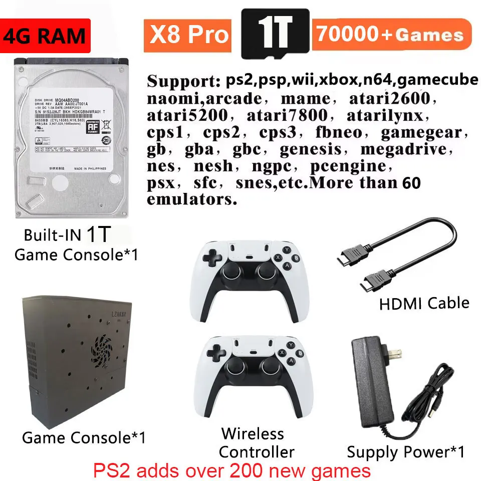 Plug-and-Play NEW Retro Gaming Device 70000+ Games for Wii PS2 DC PSP GAMECUBE 2T Loaded X8 Console Windows 11 Children's Gift