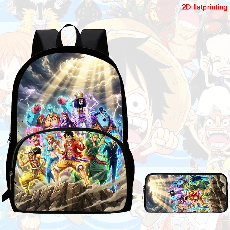 2Pcs Set backpack, cartoon One Piece styles,With front pocket Backpack With Pencil Bags Lightweight ,Age6-10