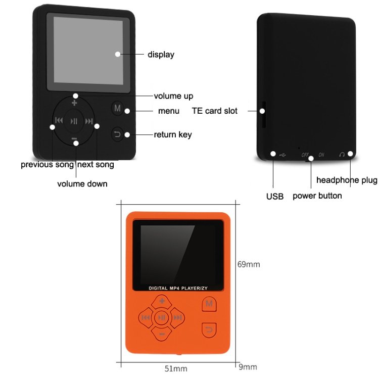 T69 Card Lyrics Synchronization Lossless Sound Quality MP4 Player, Style:, Cross Button...