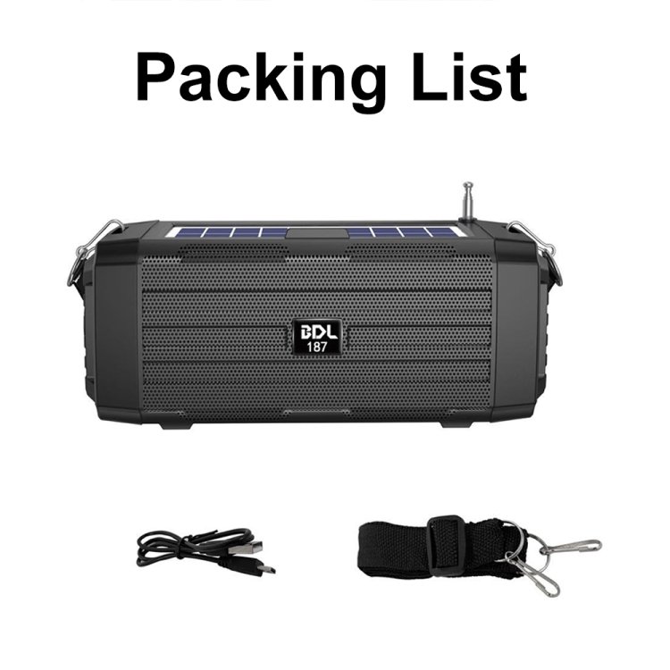 BDL-187 LED Light Solar Wireless Bluetooth Speaker Portable Outdoor Camping FM Radio