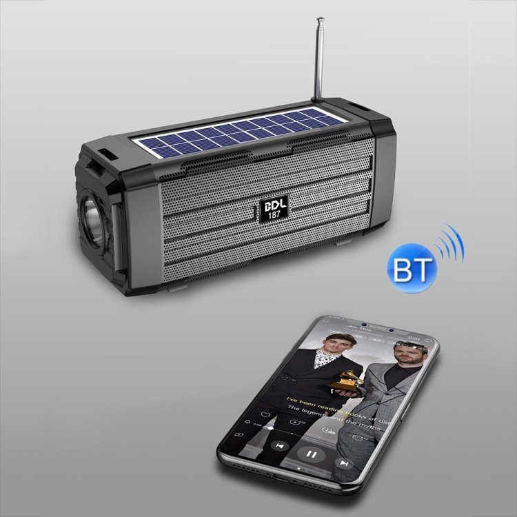 BDL-187 LED Light Solar Wireless Bluetooth Speaker Portable Outdoor Camping FM Radio