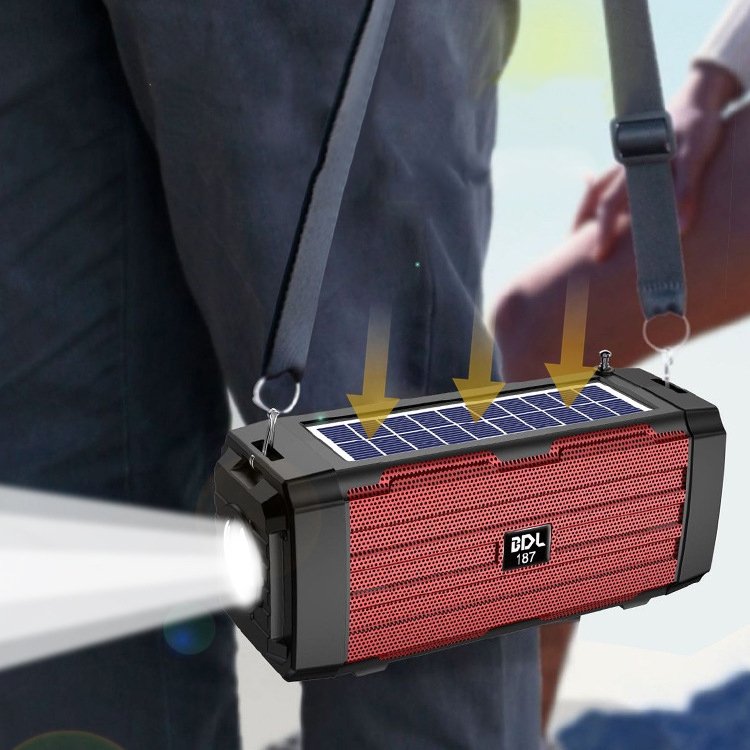 BDL-187 LED Light Solar Wireless Bluetooth Speaker Portable Outdoor Camping FM Radio