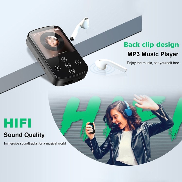 MP3 Bluetooth Music Player HIFI Sports Clip Touch Screen MP4, No TF Card, 8GB, 16GB, 32GB, 64GB...