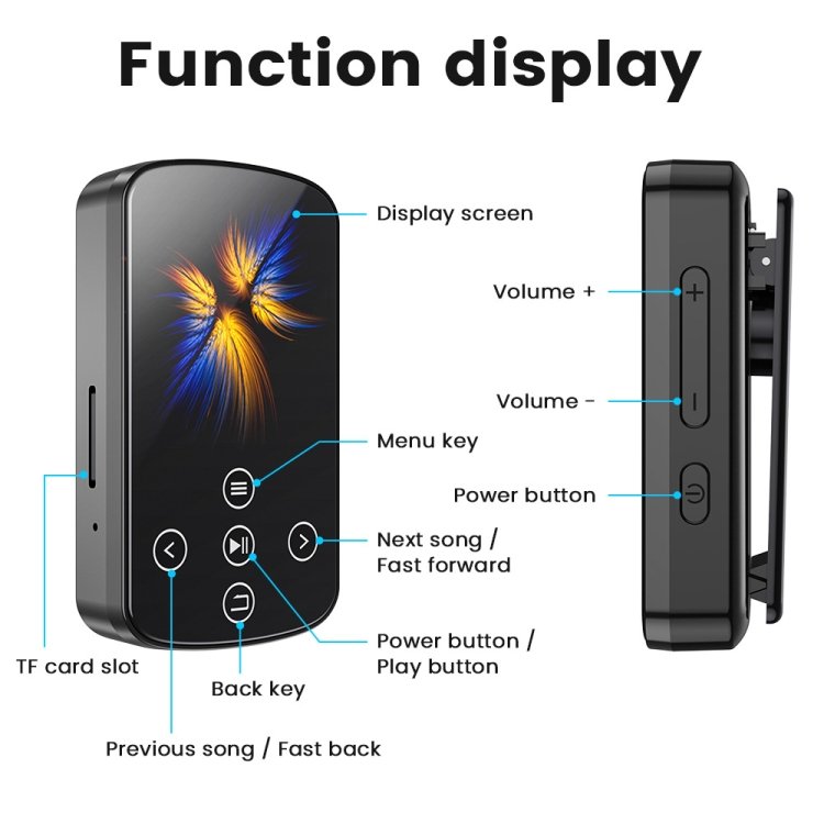 MP3 Bluetooth Music Player HIFI Sports Clip Touch Screen MP4, No TF Card, 8GB, 16GB, 32GB, 64GB...