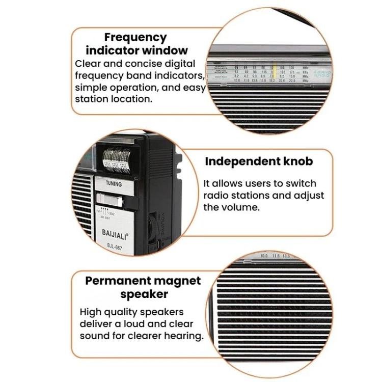 BAIJIALI BJL-667 FM AM SW Multi-Band Radio Portable Radio With Independent Knob, BAIJIALI BJL-667