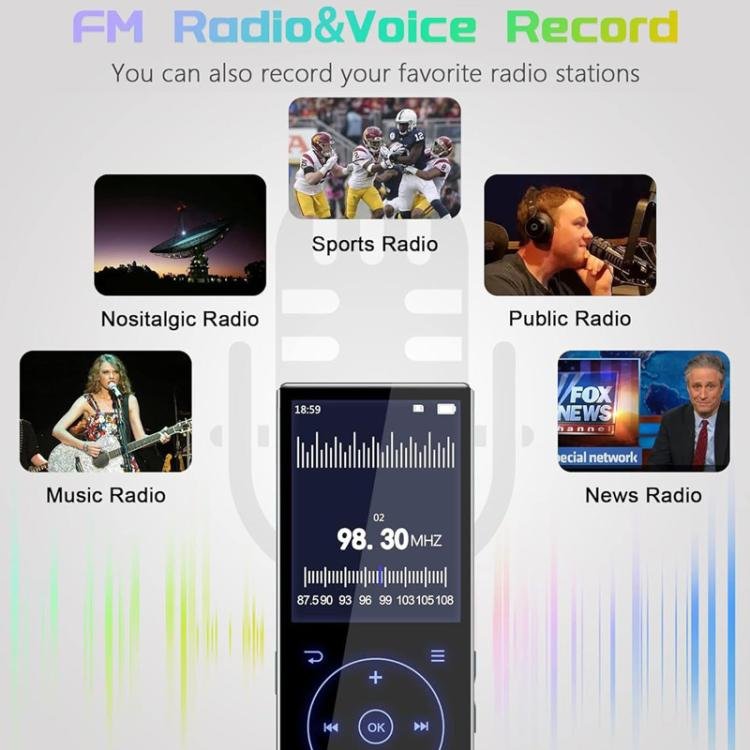 2.4 inch Colorful Screen MP3 Music Player With Bluetooth 5.0 Speaker, 4GB, 8GB, 16GB, 32GB, 64GB