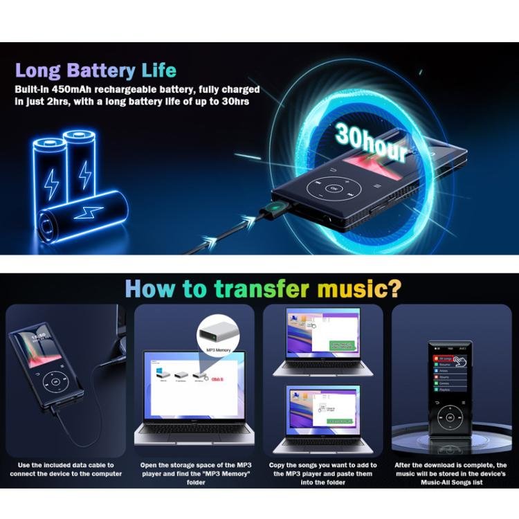 2.4 inch Colorful Screen MP3 Music Player With Bluetooth 5.0 Speaker, 4GB, 8GB, 16GB, 32GB, 64GB