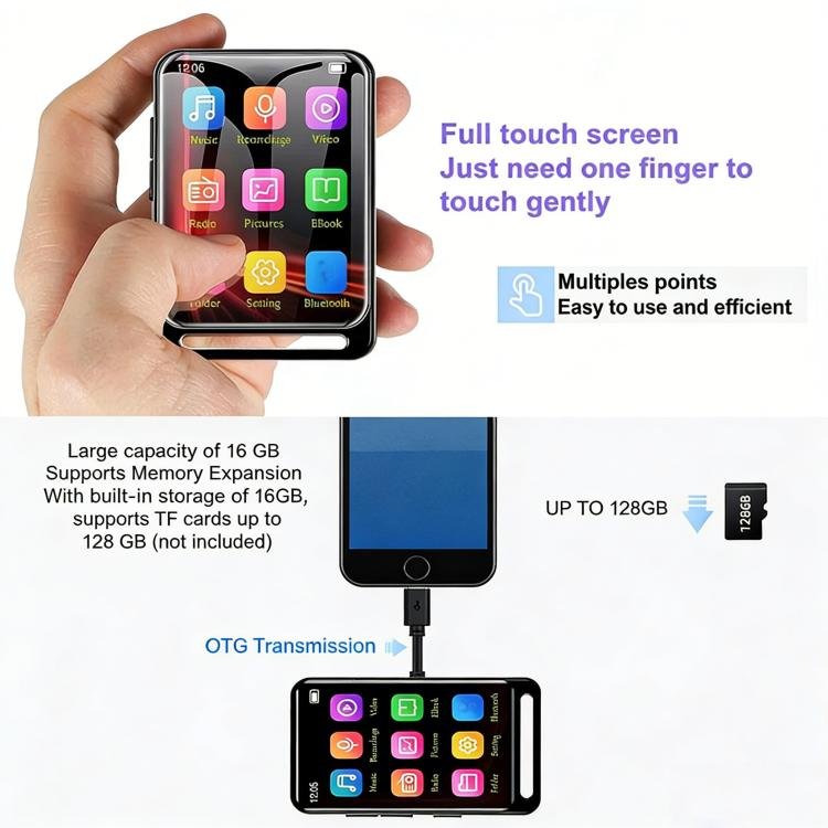 M6 Bluetooth 5.0 MP3 Portable Music Player With Speaker FM Radio E-book, 4GB, 8GB, 16GB, 32GB, 64GB