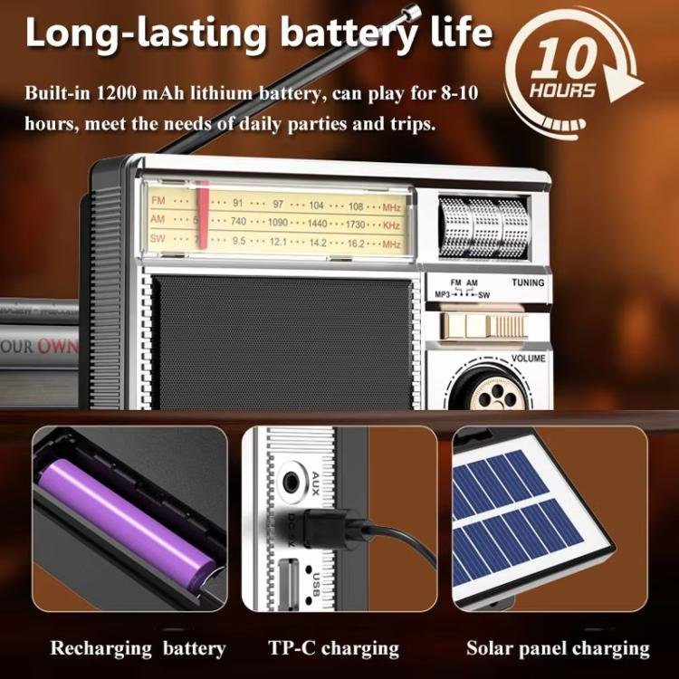MD-979S Portable Solar Powered Bluetooth Speaker Multi-Function Outdoor Antenna Radio
