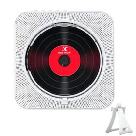 KUSTRON Home Wall-Mounted Rechargeable CD Player Bluetooth Speaker Music Player With Cover, US Pl...