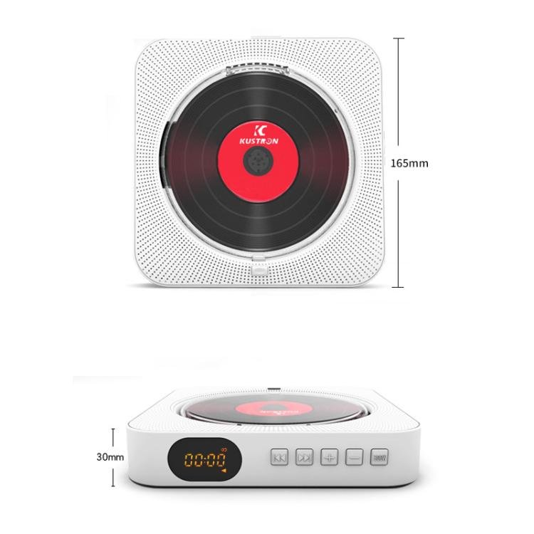 KUSTRON Home Wall-Mounted Rechargeable CD Player Bluetooth Speaker Music Player With Cover, US Pl...