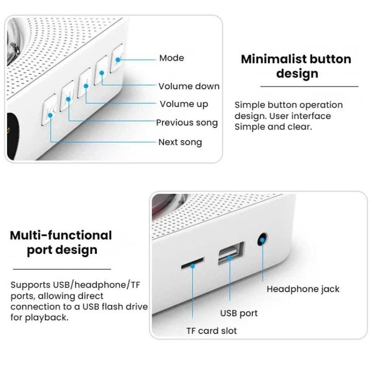KUSTRON Home Wall-Mounted Rechargeable CD Player Bluetooth Speaker Music Player With Cover, US Pl...