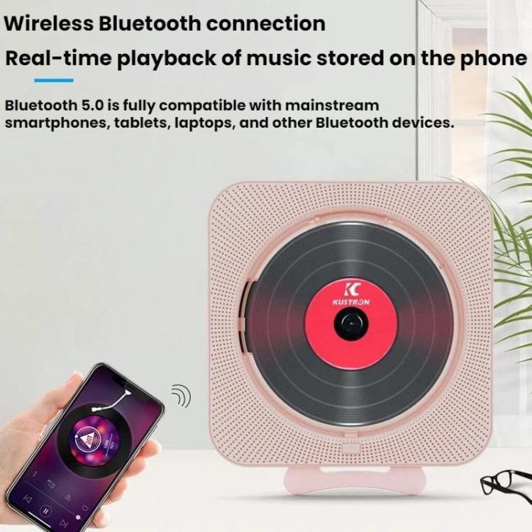 KUSTRON Home Wall-Mounted Rechargeable CD Player Bluetooth Speaker Music Player With Cover, UK Pl...