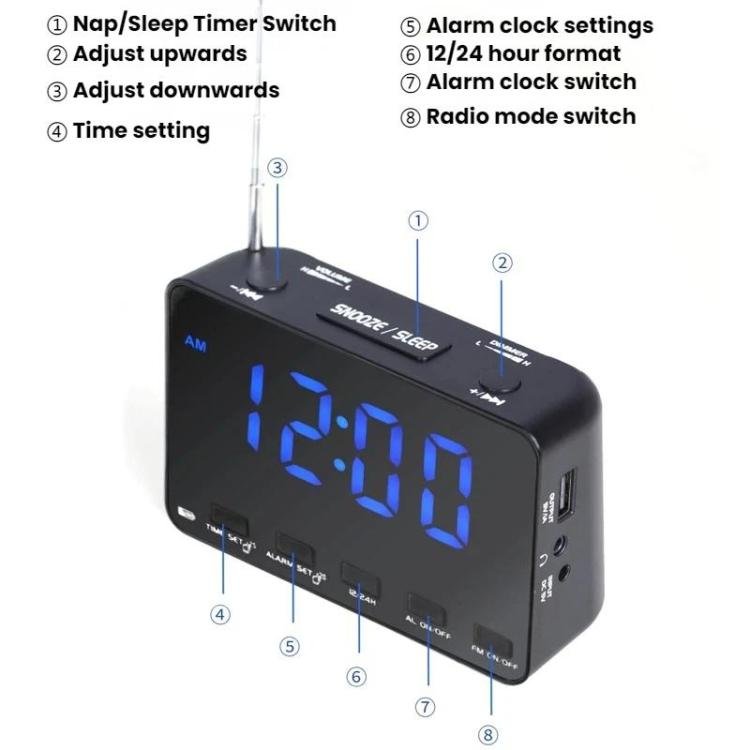 WDK Single-Band FM Digital Extra-Large Screen Display Alarm Clock Radio, For EU, For US