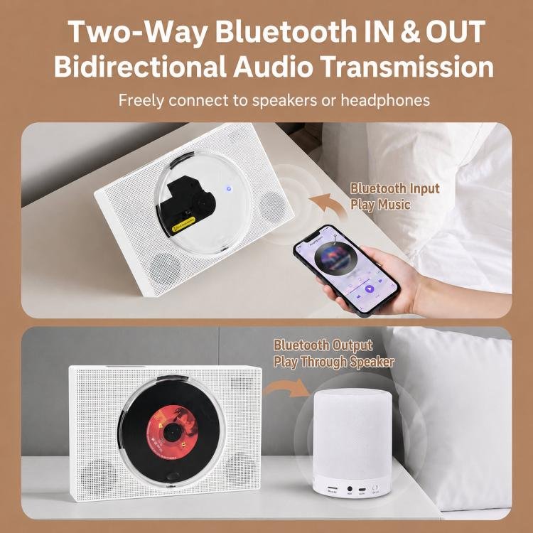 Kecag KC-606 Portable CD Player Home Bluetooth Music Player, White Plug-in, Black Plug-in...