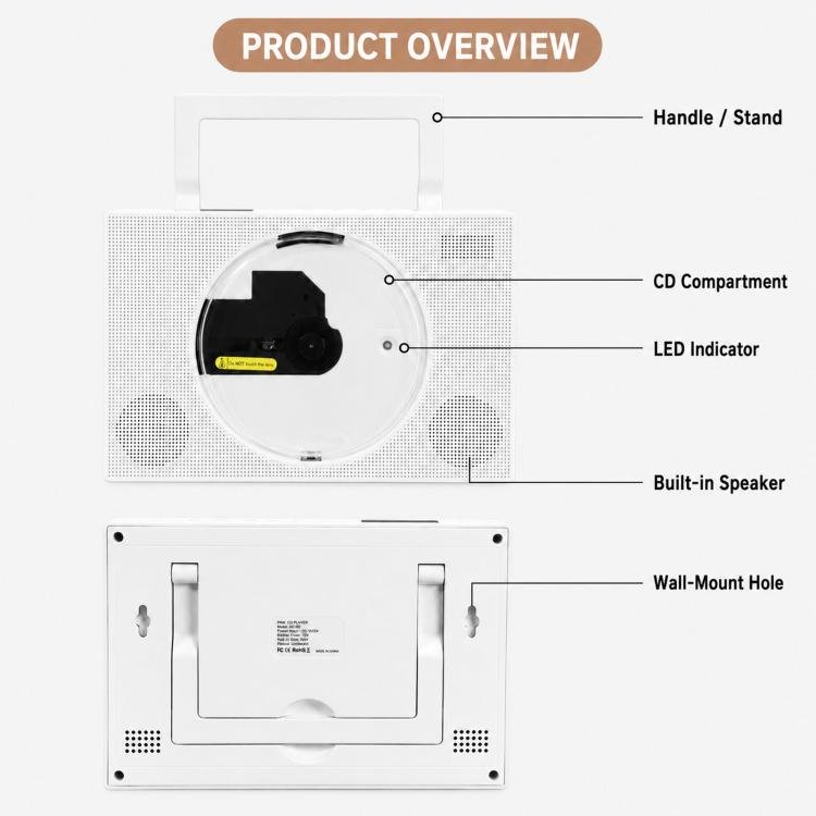 Kecag KC-606 Portable CD Player Home Bluetooth Music Player, Black Rechargeable
